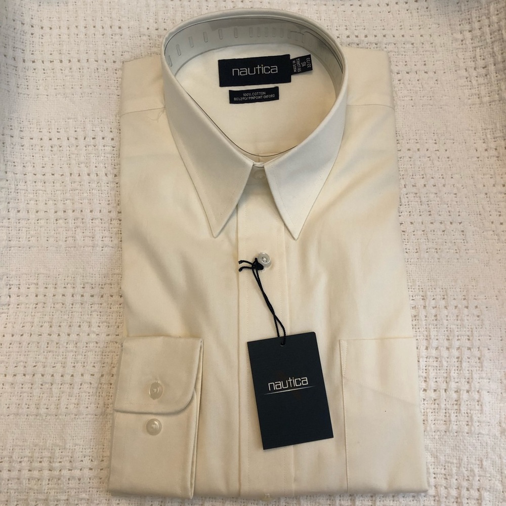 NWT Nautica Pearl Pinpoint Oxford Dress Shirt